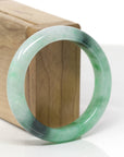 Baikalla Natural Icy Apple Green W/ Forest Green Patches Jadeite Jade "Half Round" Bangle Bracelet (53.8mm) 
