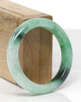 Baikalla Natural Icy Apple Green W/ Forest Green Patches Jadeite Jade "Half Round" Bangle Bracelet (53.8mm) 