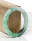 Baikalla Natural Icy Apple Green W/ Forest Green Patches Jadeite Jade "Half Round" Bangle Bracelet (53.8mm) 