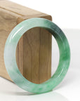 Baikalla Natural Icy Apple Green W/ Forest Green Patches Jadeite Jade "Half Round" Bangle Bracelet (53.8mm) 