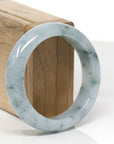 Baikalla Natural Light Blue-Green W/ Blue-Green Flowers Jadeite Jade "Wide Half Round" Bangle Bracelet (54.4mm) 