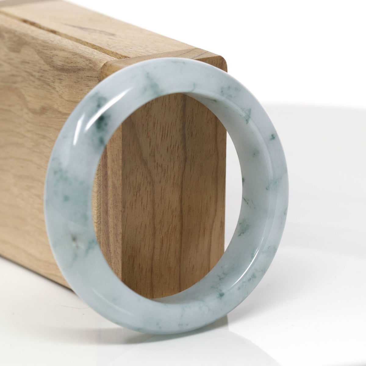 Baikalla Natural Light Blue-Green W/ Blue-Green Flowers Jadeite Jade "Wide Half Round" Bangle Bracelet (54.4mm) 