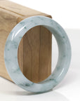 Baikalla Natural Light Blue-Green W/ Blue-Green Flowers Jadeite Jade "Wide Half Round" Bangle Bracelet (54.4mm) 