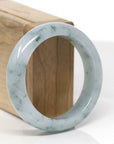 Baikalla Natural Light Blue-Green W/ Blue-Green Flowers Jadeite Jade "Wide Half Round" Bangle Bracelet (54.4mm) 