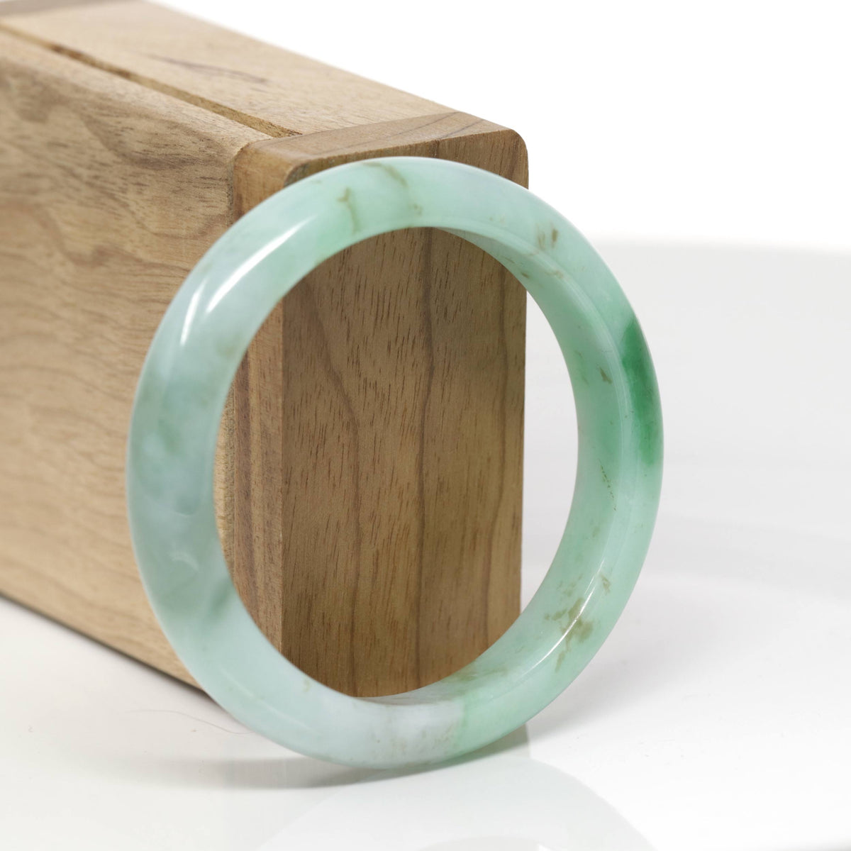 Baikalla Natural Apple Green W/ "Sajin" Gold Dust Jadeite Jade Bangle Bracelet (53.8mm) 