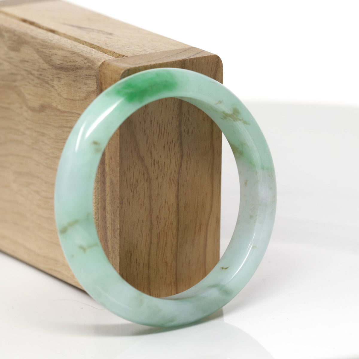 Baikalla Natural Apple Green W/ "Sajin" Gold Dust Jadeite Jade Bangle Bracelet (53.8mm) 