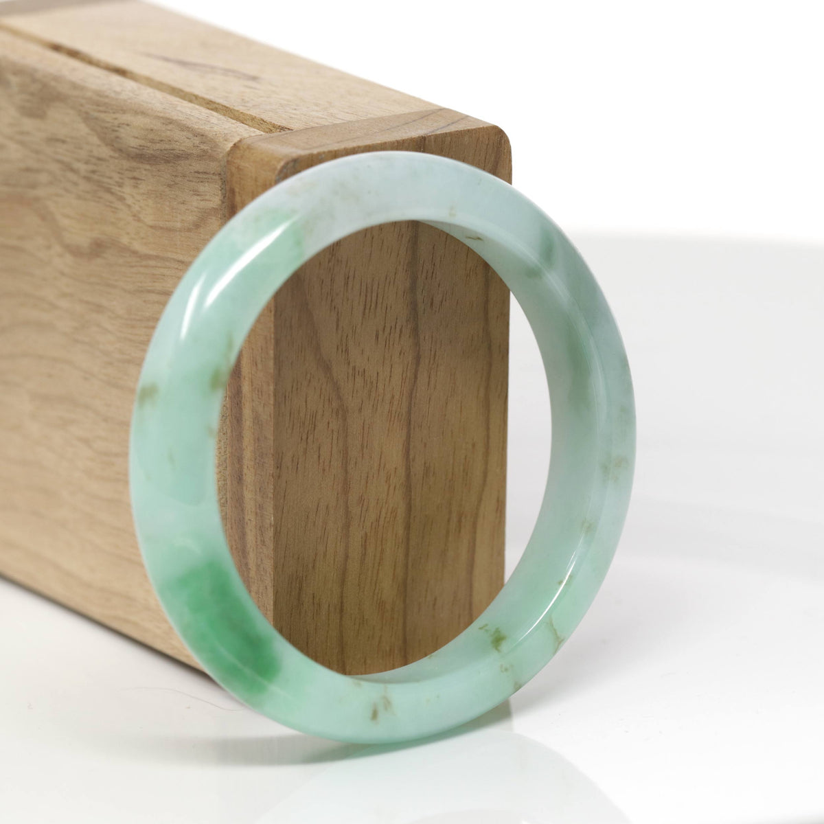 Baikalla Natural Apple Green W/ "Sajin" Gold Dust Jadeite Jade Bangle Bracelet (53.8mm) 