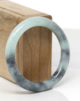 Baikalla Bamboo Carving Natural Light Green & Black Wuji Jadeite Jade "Traditional Full Round" Bangle Bracelet (52.7mm) 