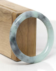 Baikalla Bamboo Carving Natural Light Green & Black Wuji Jadeite Jade "Traditional Full Round" Bangle Bracelet (52.7mm) 