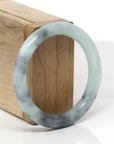 Baikalla Bamboo Carving Natural Light Green & Black Wuji Jadeite Jade "Traditional Full Round" Bangle Bracelet (52.7mm) 