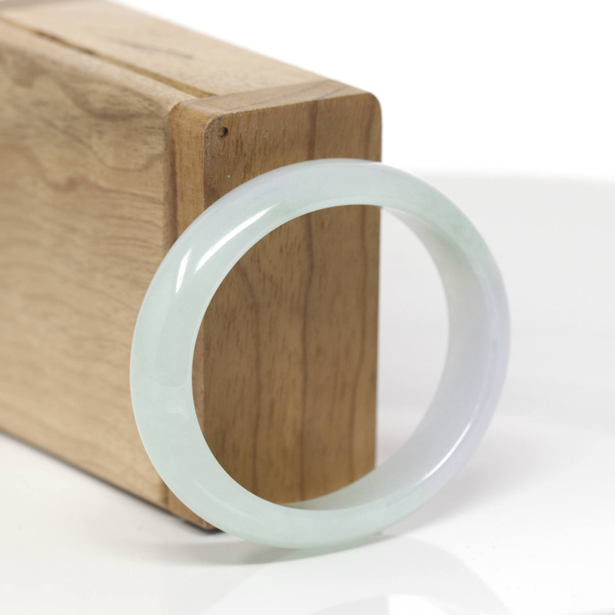 Baikalla Natural Icy Light Green W/ Light Lavender Patch Jadeite Jade Oval Bangle (53.8mm) 