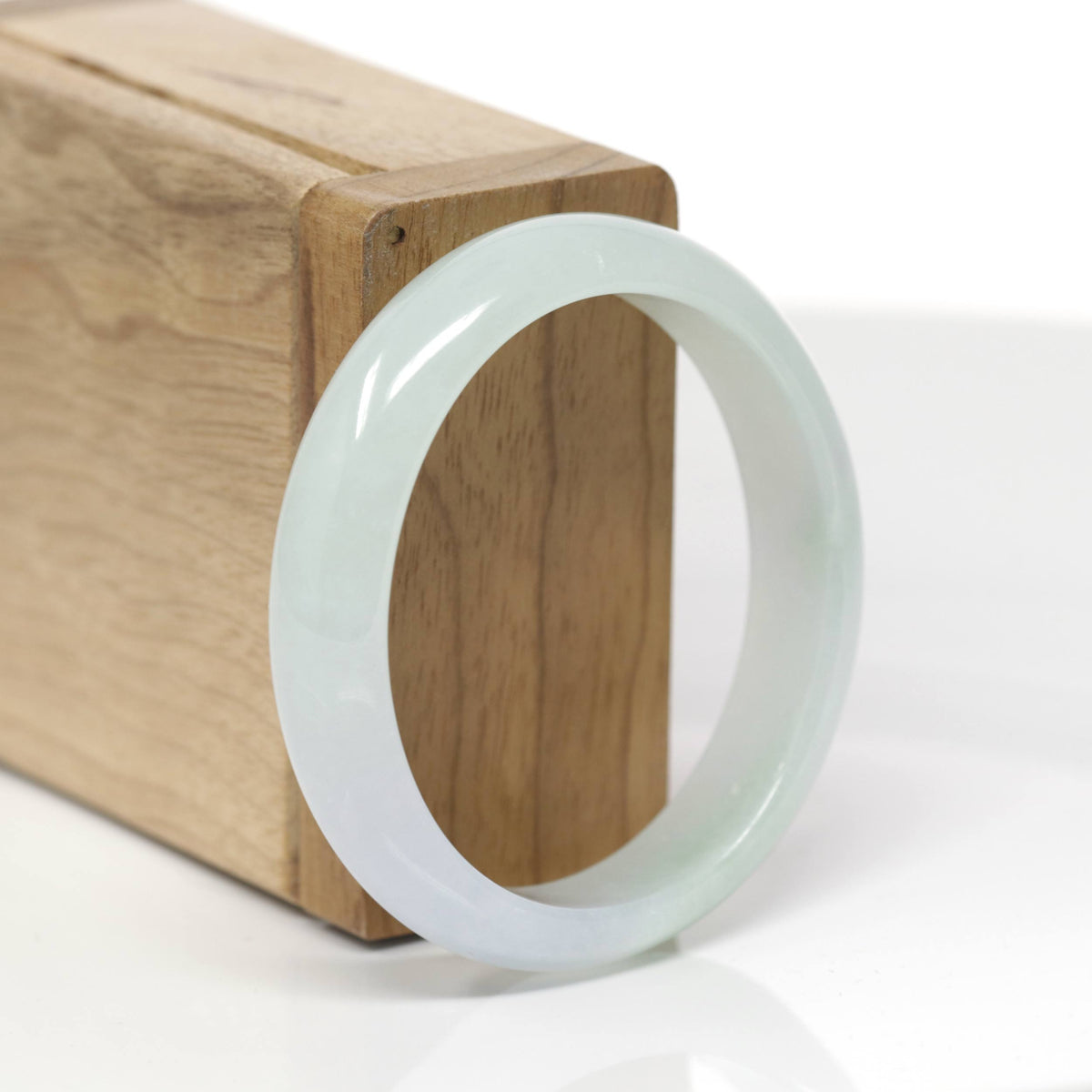 Baikalla Natural Icy Light Green W/ Light Lavender Patch Jadeite Jade Oval Bangle (53.8mm) 