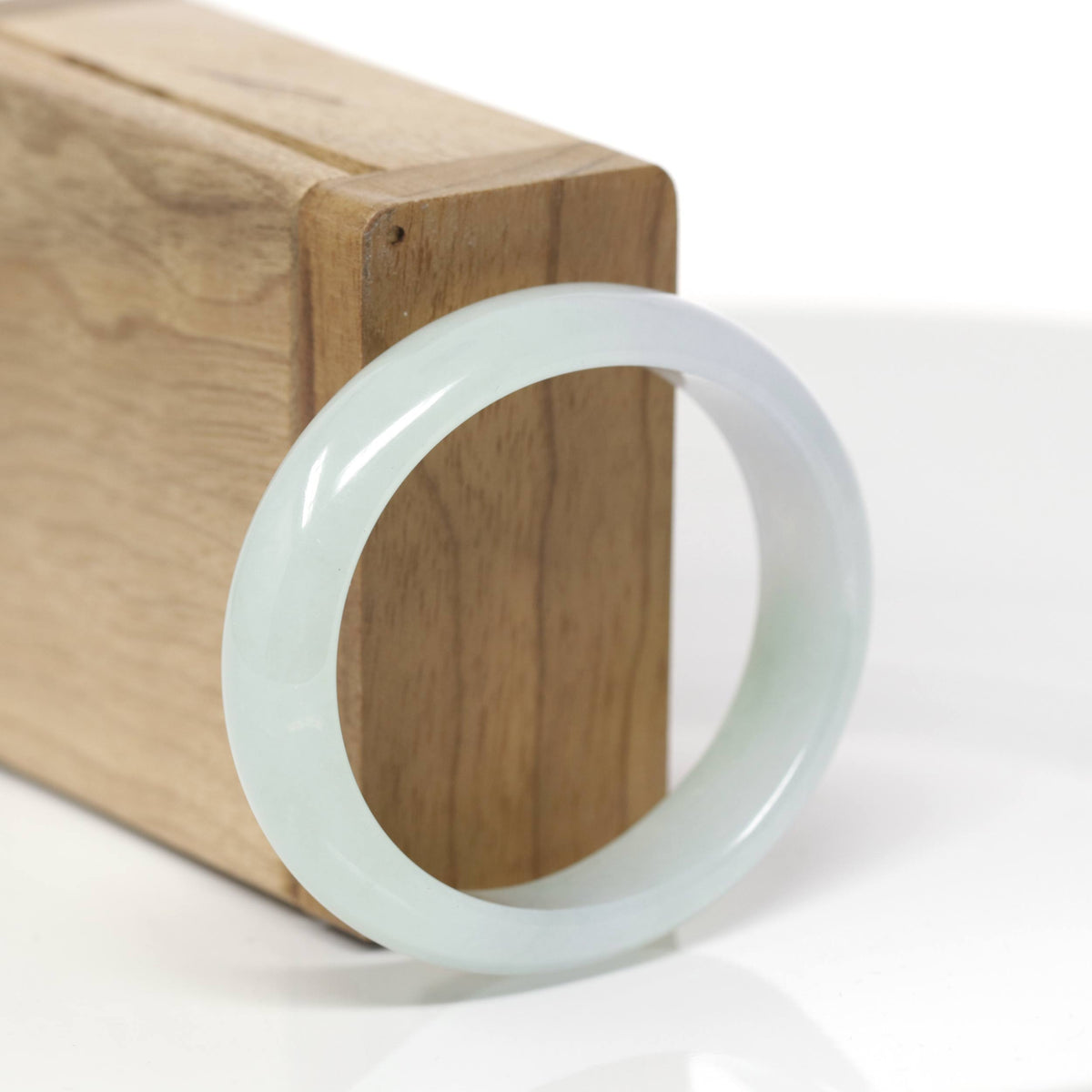 Baikalla Natural Icy Light Green W/ Light Lavender Patch Jadeite Jade Oval Bangle (53.8mm) 