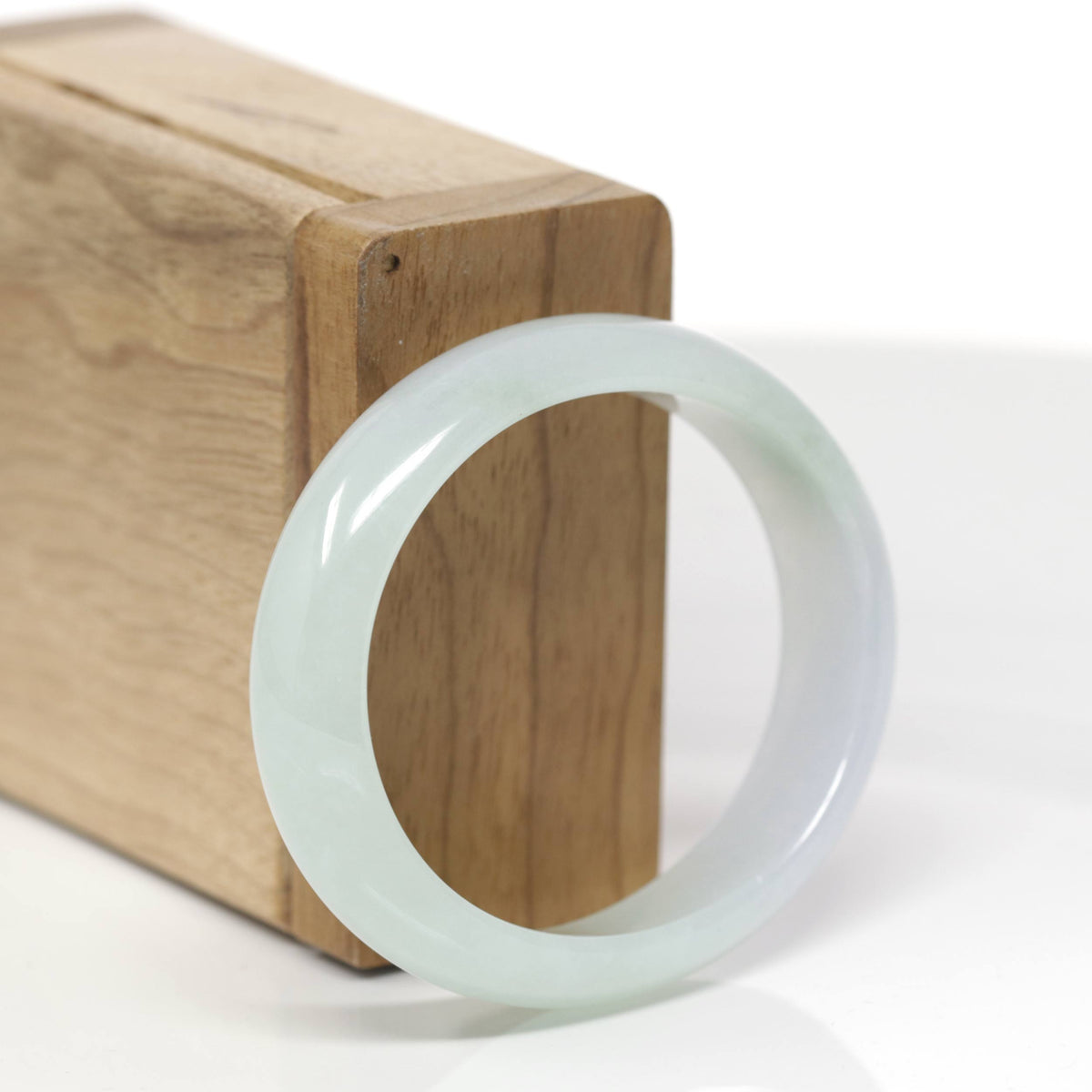Baikalla Natural Icy Light Green W/ Light Lavender Patch Jadeite Jade Oval Bangle (53.8mm) 