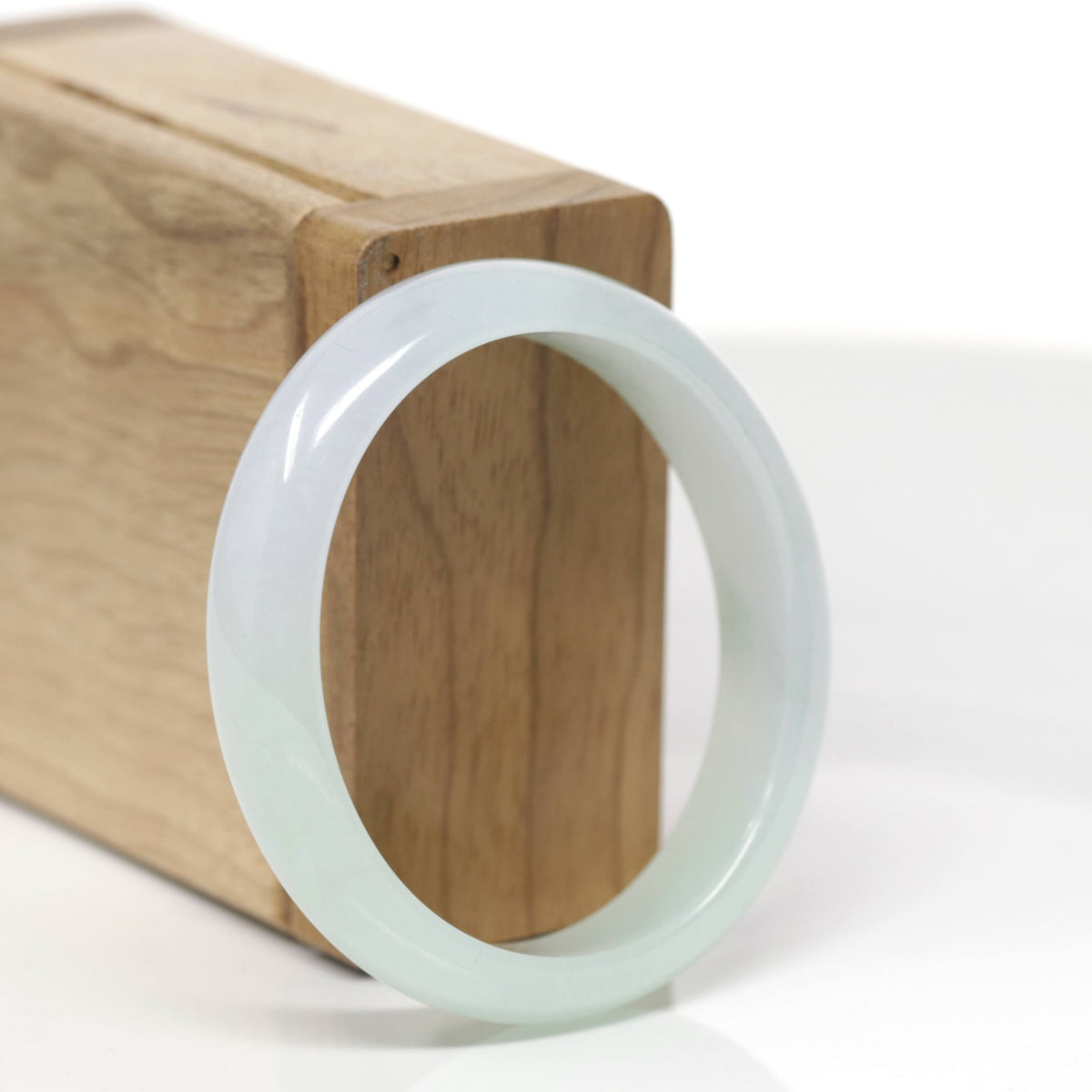 Baikalla Natural Icy Light Green W/ Light Lavender Patch Jadeite Jade Oval Bangle (53.8mm) 