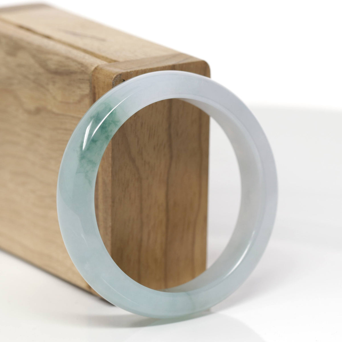 Baikalla Natural Icy Blue-Green Flower Jadeite Jade "Square Cut" Bangle Bracelet (53.7mm) 