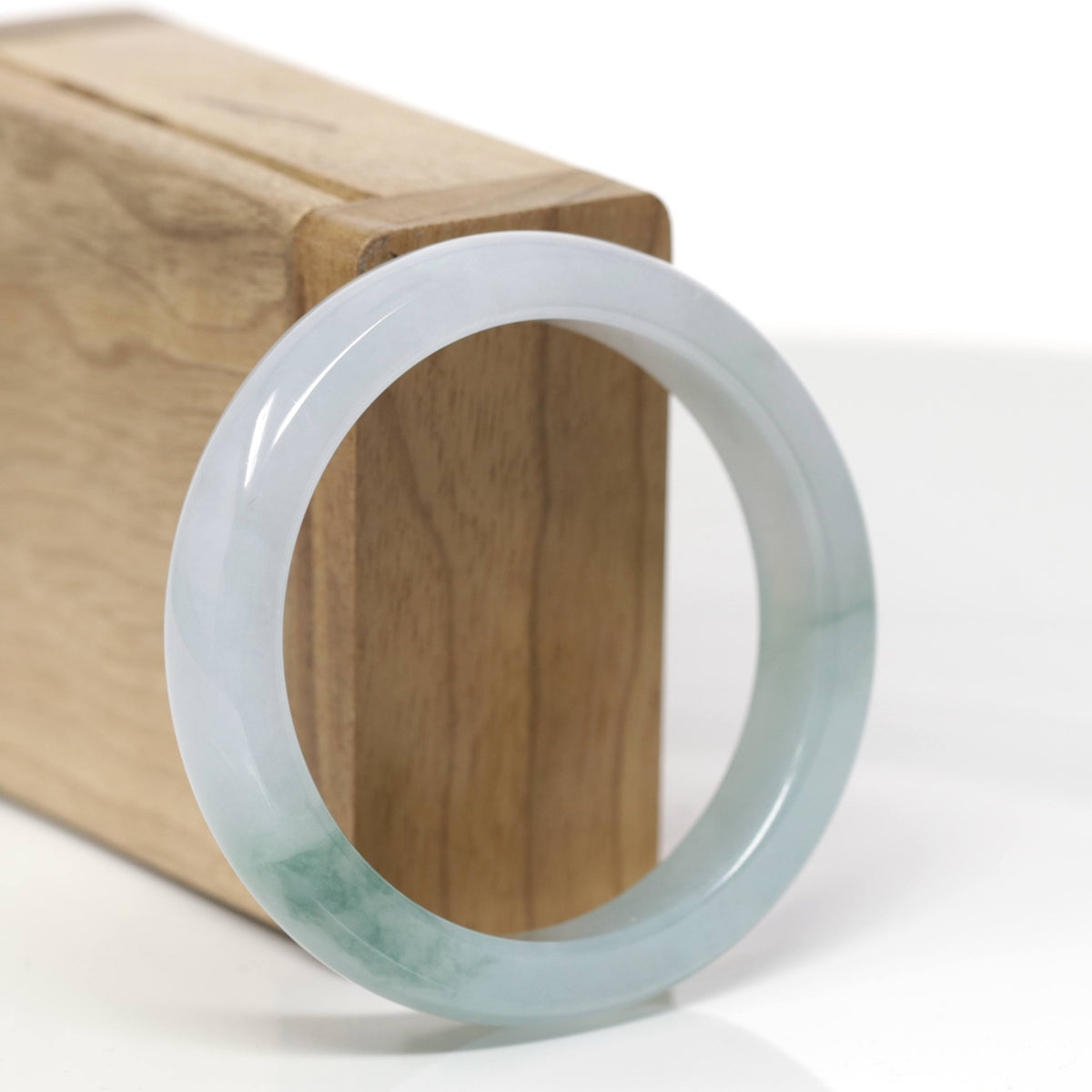 Baikalla Natural Icy Blue-Green Flower Jadeite Jade "Square Cut" Bangle Bracelet (53.7mm) 