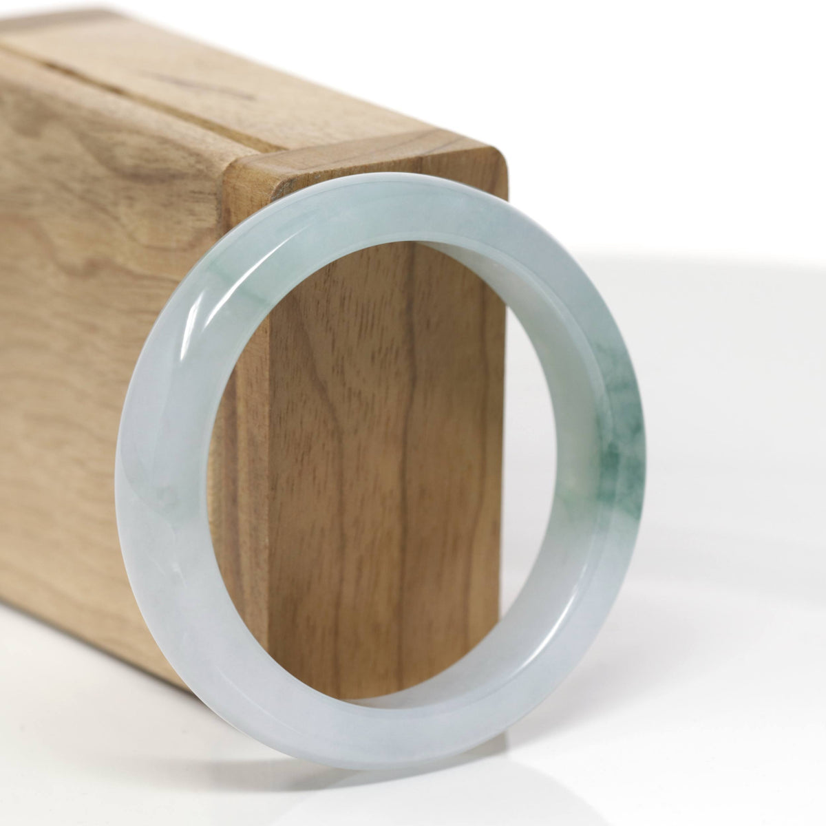 Baikalla Natural Icy Blue-Green Flower Jadeite Jade "Square Cut" Bangle Bracelet (53.7mm) 