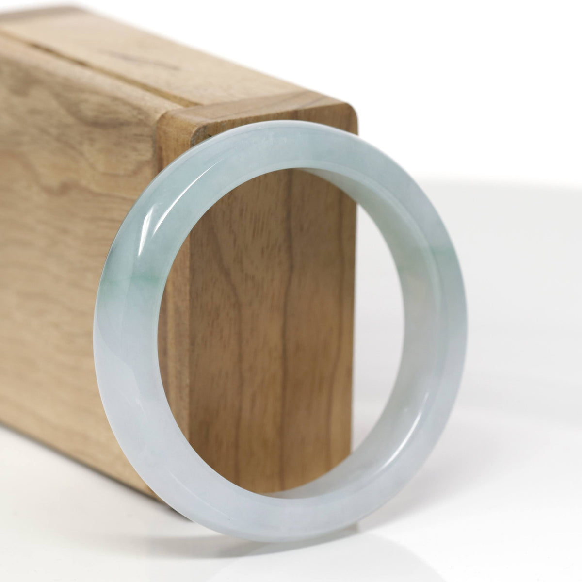 Baikalla Natural Icy Blue-Green Flower Jadeite Jade "Square Cut" Bangle Bracelet (53.7mm) 