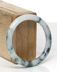 Baikalla Natural Deep Blue-Green Flowers Jadeite Jade "Traditional Round" Bangle Bracelet (54.1mm) 