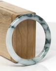 Baikalla Natural Deep Blue-Green Flowers Jadeite Jade "Traditional Round" Bangle Bracelet (54.1mm) 