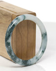 Baikalla Natural Deep Blue-Green Flowers Jadeite Jade "Traditional Round" Bangle Bracelet (54.1mm) 