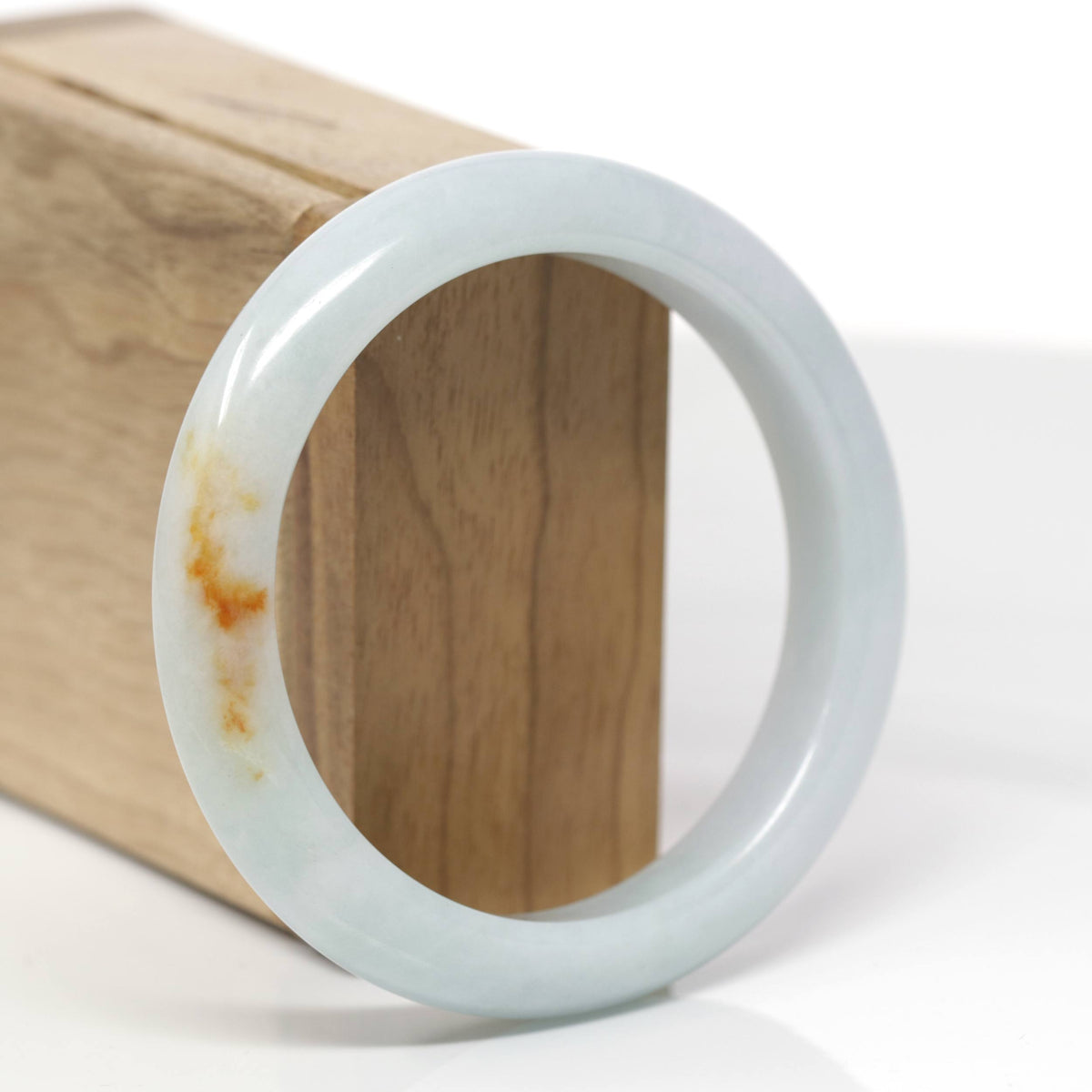 Baikalla Natural Light Green &amp; Orange Sajin Jadeite Jade "Half Round" Bangle Bracelet (57.8mm) 
