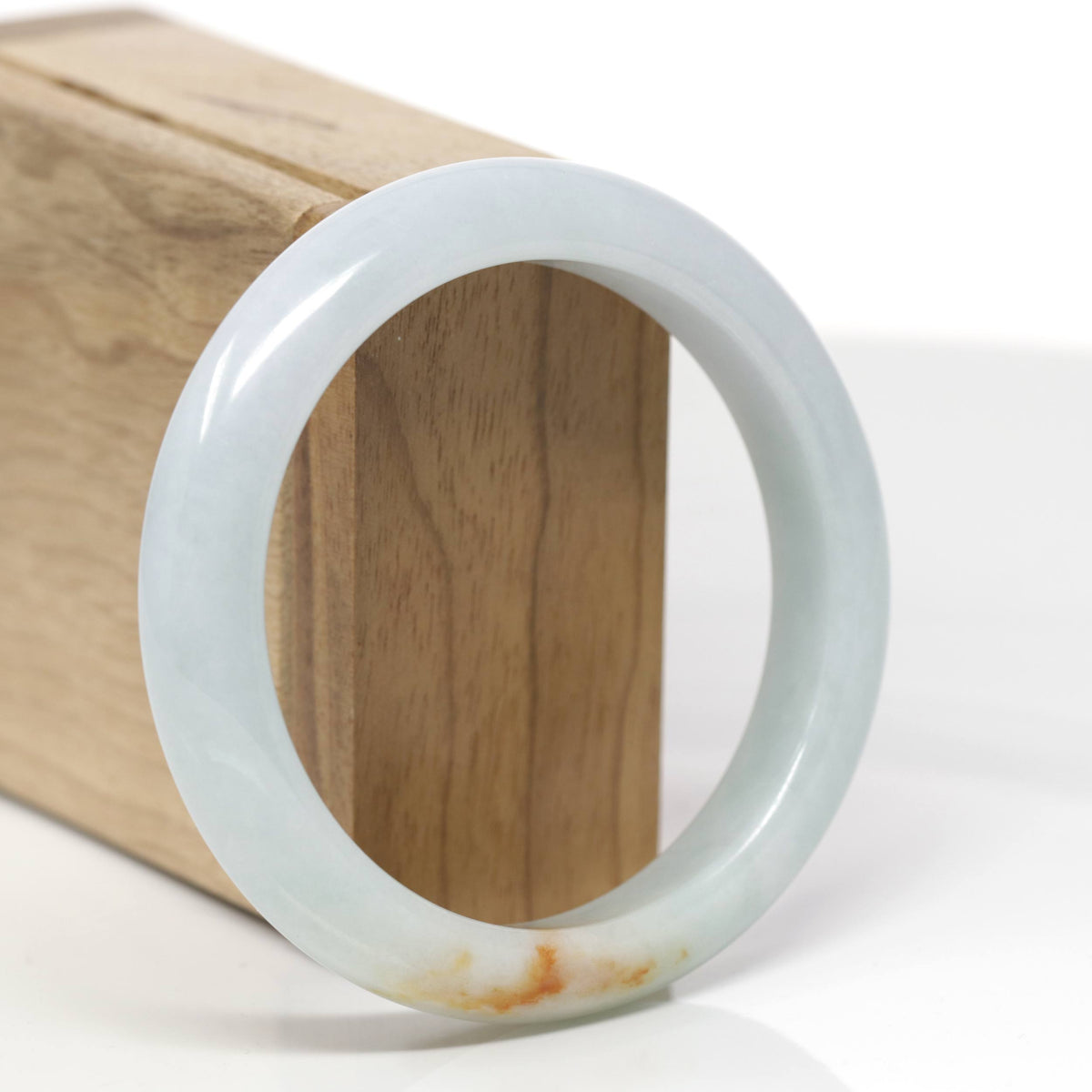 Baikalla Natural Light Green &amp; Orange Sajin Jadeite Jade "Half Round" Bangle Bracelet (57.8mm) 