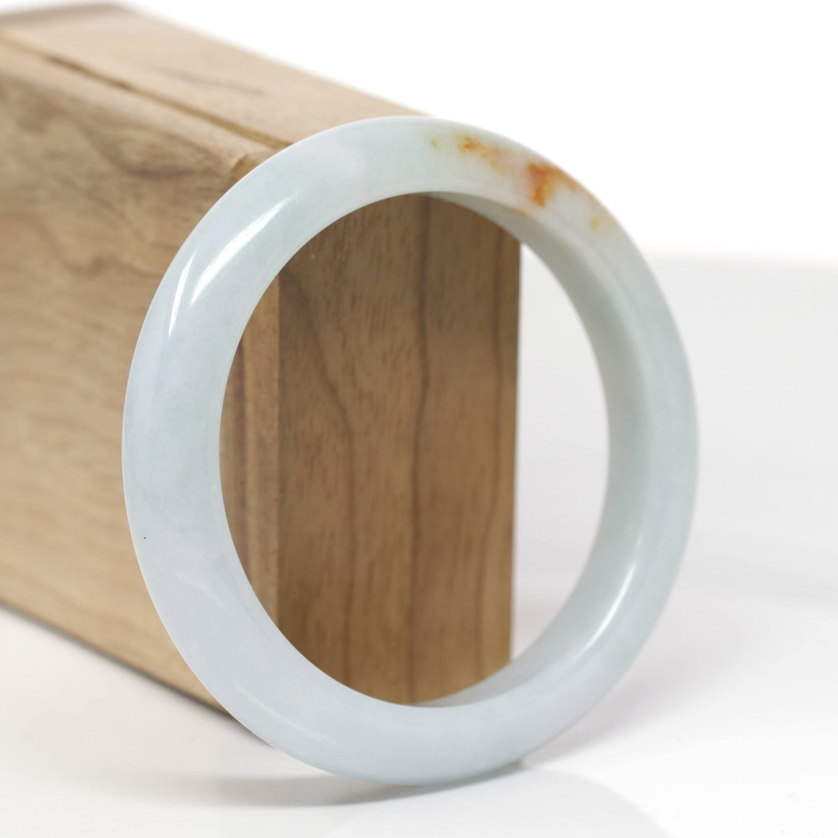 Baikalla Natural Light Green &amp; Orange Sajin Jadeite Jade "Half Round" Bangle Bracelet (57.8mm) 