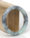 Baikalla Natural Light Green & Black Wuji Jadeite Jade "Half Round" Bangle Bracelet (56.7mm) 
