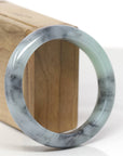 Baikalla Natural Light Green & Black Wuji Jadeite Jade "Half Round" Bangle Bracelet (56.7mm) 