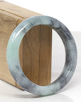 Baikalla Natural Light Green & Black Wuji Jadeite Jade "Half Round" Bangle Bracelet (56.7mm) 