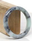 Baikalla Natural Light Green & Black Wuji Jadeite Jade "Half Round" Bangle Bracelet (56.7mm) 