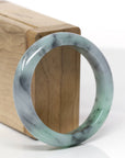Baikalla Natural Apple-Green & Black Wuji Jadeite Jade "Half Round" Bangle Bracelet (53mm) 