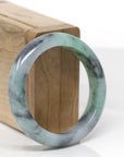 Baikalla Natural Apple-Green & Black Wuji Jadeite Jade "Half Round" Bangle Bracelet (53mm) 