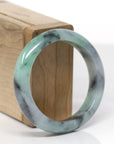 Baikalla Natural Apple-Green & Black Wuji Jadeite Jade "Half Round" Bangle Bracelet (53mm) 