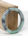 Baikalla Natural Apple-Green & Black Wuji Jadeite Jade "Half Round" Bangle Bracelet (53mm) 