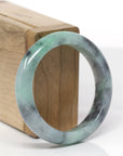 Baikalla Natural Apple-Green & Black Wuji Jadeite Jade "Half Round" Bangle Bracelet (53mm) 