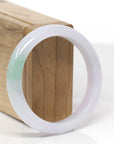 High-End Natural Icy Light Lavender & Apple-Green Patch Jadeite Jade "Half Round" Bangle Bracelet (56.6mm) 