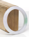 High-End Natural Icy Light Lavender & Apple-Green Patch Jadeite Jade "Half Round" Bangle Bracelet (56.6mm) 