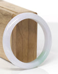 High-End Natural Icy Light Lavender & Apple-Green Patch Jadeite Jade "Half Round" Bangle Bracelet (56.6mm) 