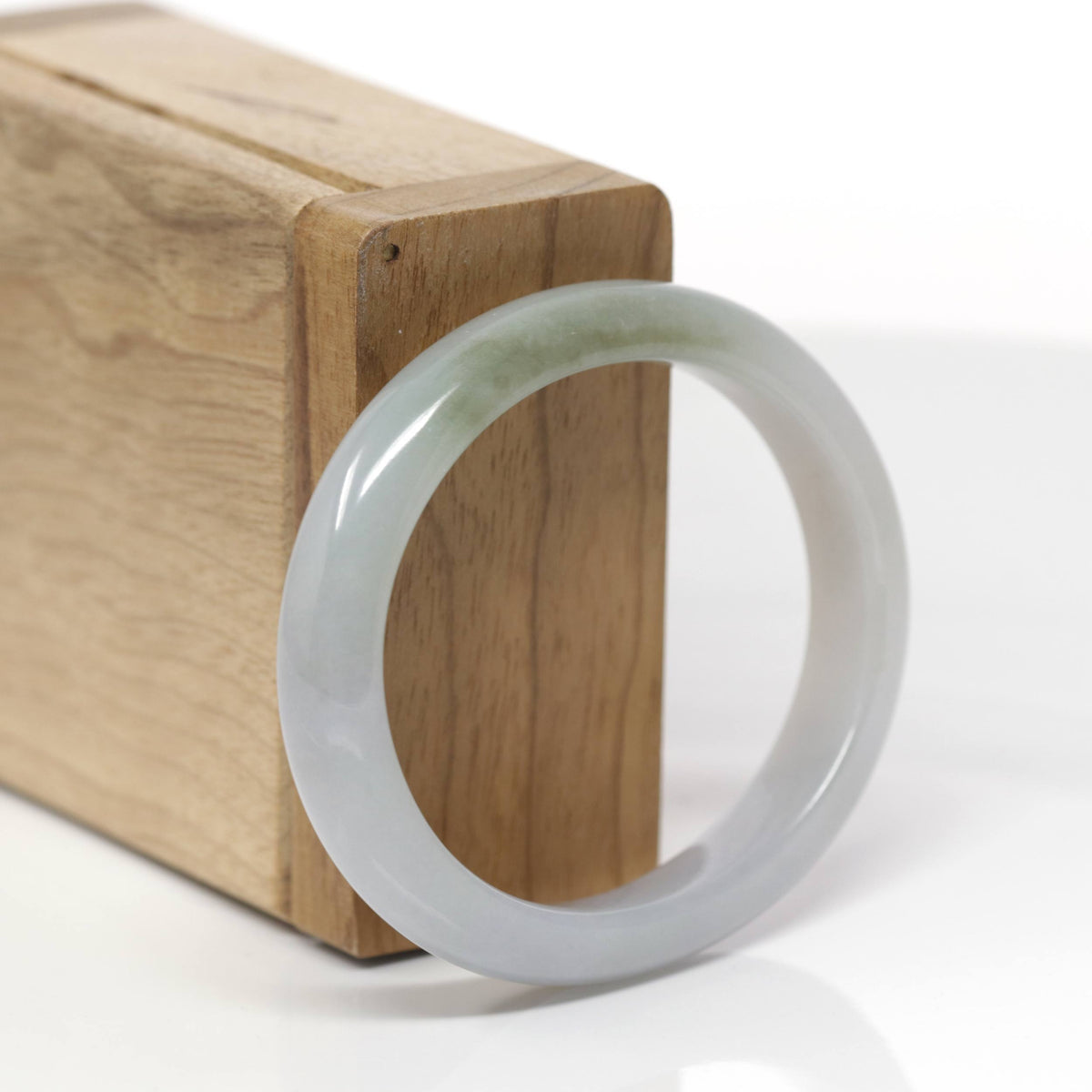Baikalla Natural Light Lavender W/ Oil-Green Patch Jadeite Jade "Oval" Bangle Bracelet (54mm) 