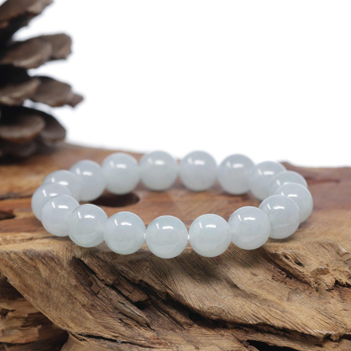 Baikalla Natural Icy Jadeite Jade Round Bead Bracelet (12.5mm)