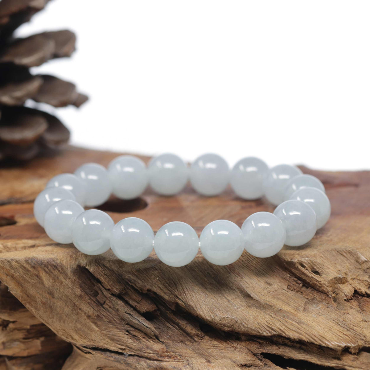 Baikalla Natural Icy Jadeite Jade Round Bead Bracelet (12.5mm)