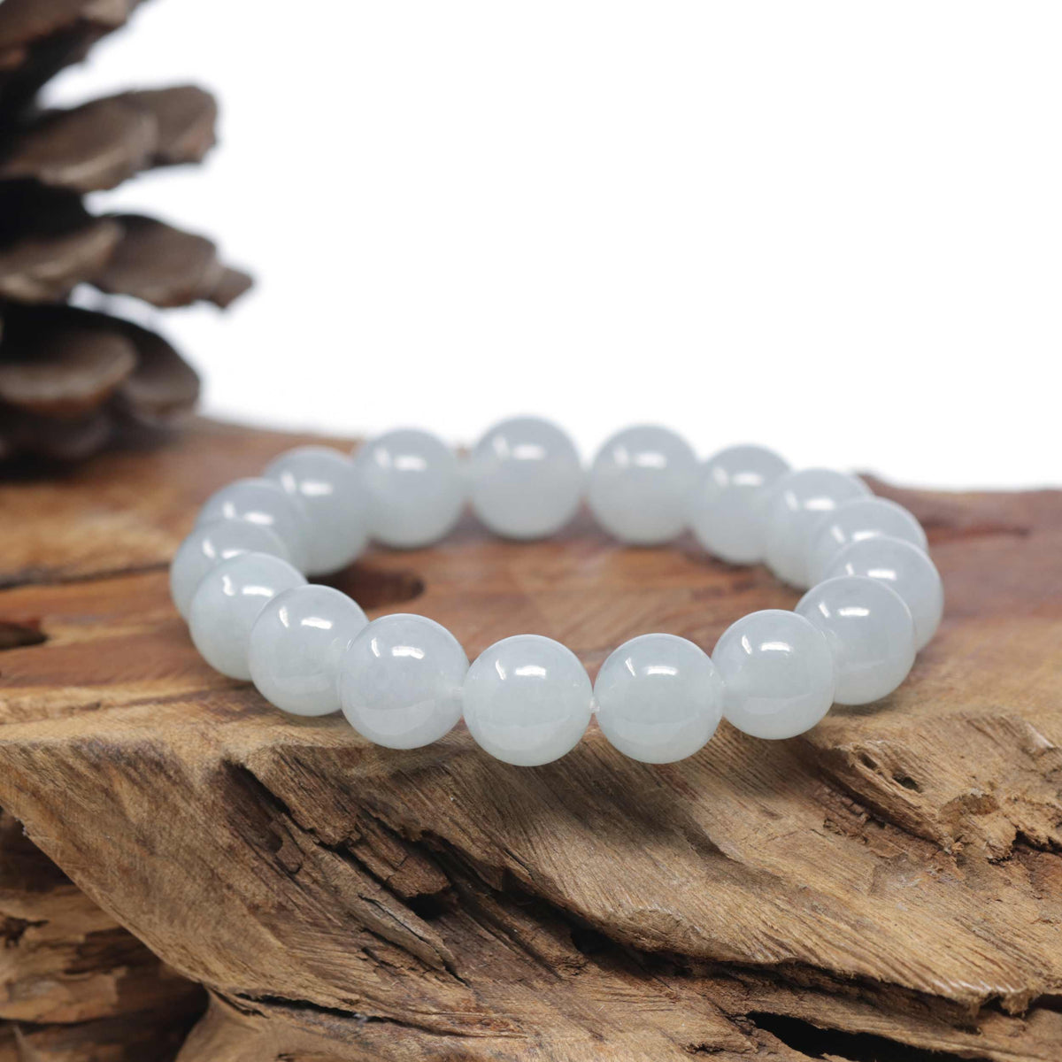 Baikalla Natural Icy Jadeite Jade Round Bead Bracelet (12.5mm)