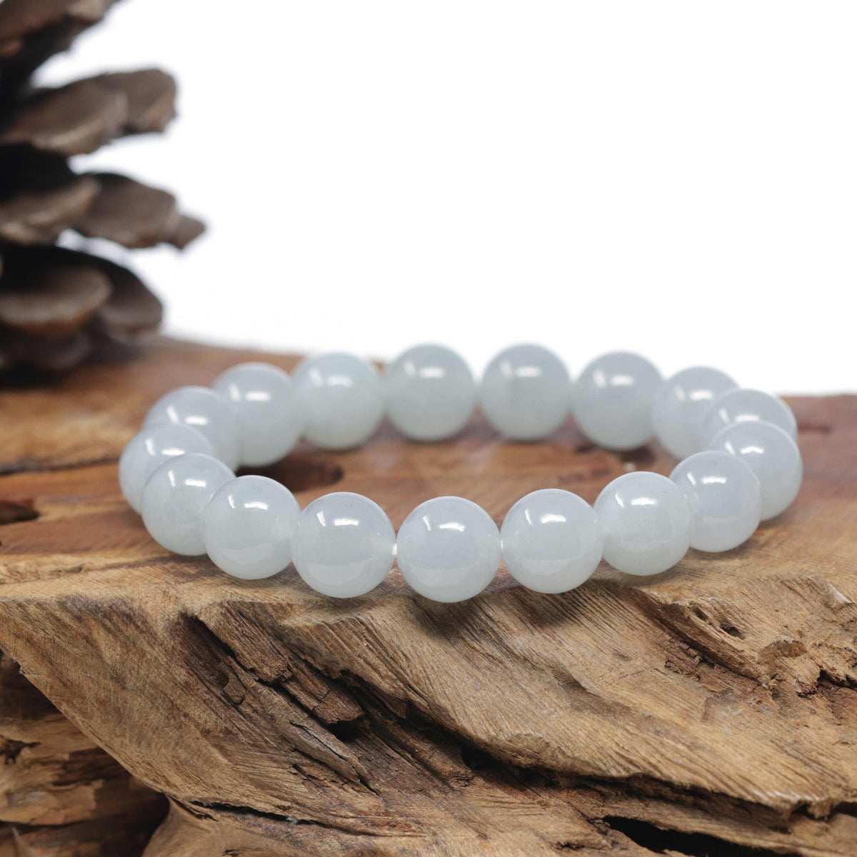 Baikalla Natural Icy Jadeite Jade Round Bead Bracelet (12.5mm)