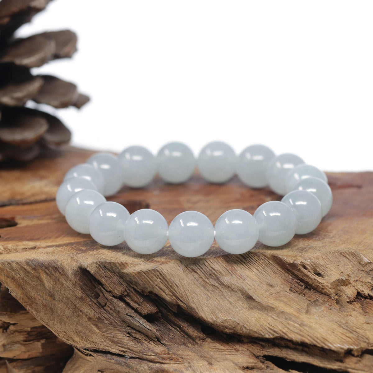 Baikalla Natural Icy Jadeite Jade Round Bead Bracelet (12.5mm)