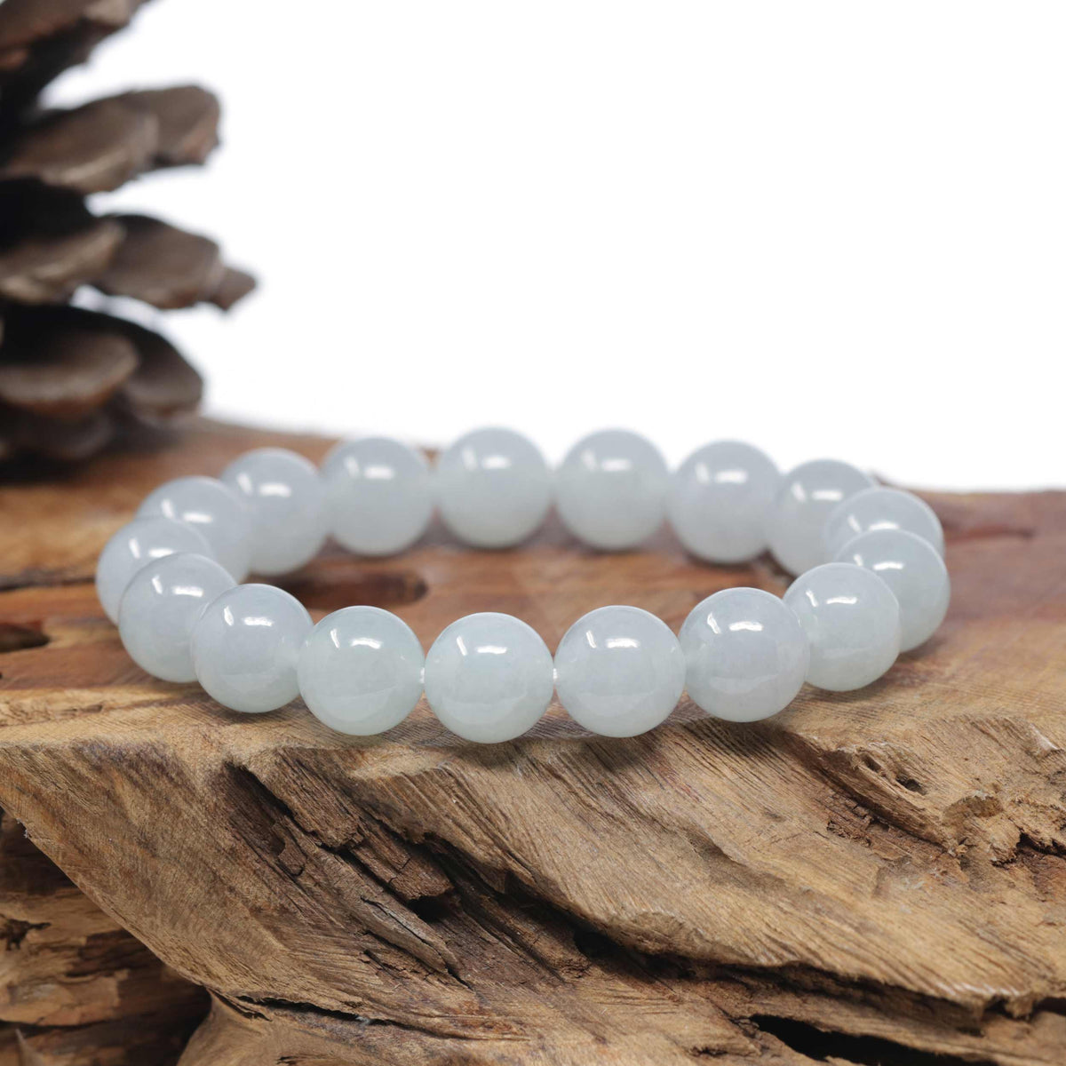Baikalla Natural Icy Jadeite Jade Round Bead Bracelet (12.5mm)