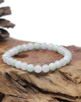 Baikalla Natural Light Lavender & Green Jadeite Jade Round Bead Bracelet (7.7mm)