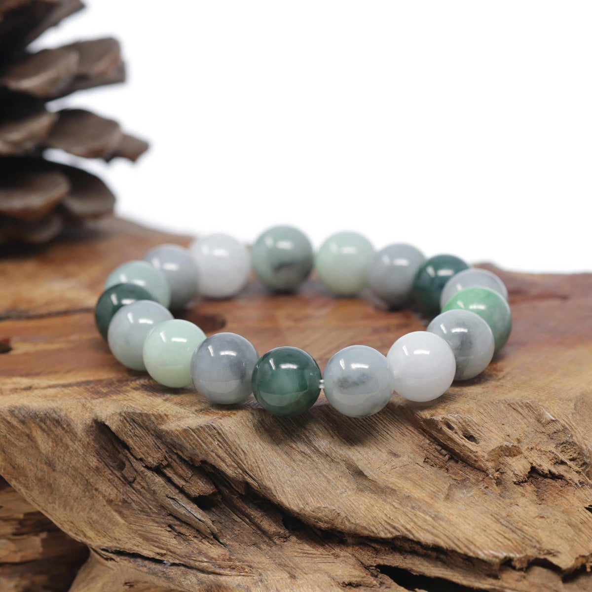 Baikalla Natural Multi-Color Jadeite Jade Round Bead Bracelet (12mm)